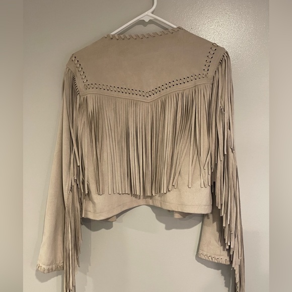 Faux Suede Fringe Jacket Beige Size Medium - Picture 4 of 12